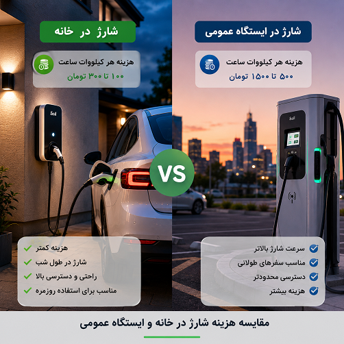 لندینگ 22 هزینه شارژ در خانه و ایستگاه عمومی